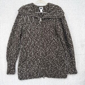 Chicos Sweater Womens‎ Sz L Wool Blend 1/4 Zip Shawl Collar Pockets Marled Knit
